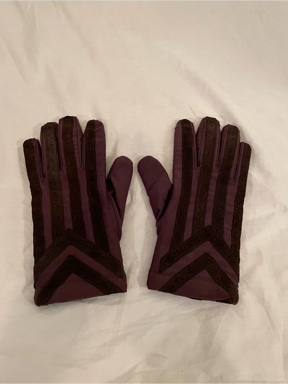 isotoner Women's Plum and Dark Brown Two-Tone Gloves